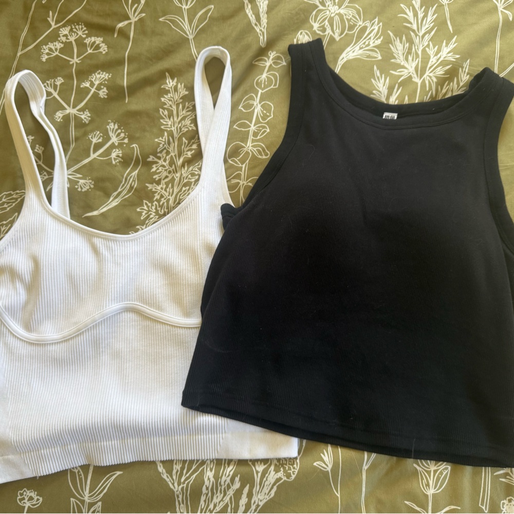 Black Uniqlo bra top and White Tank